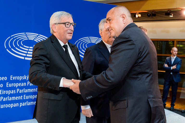 European Ceremony of Honour for Dr. Helmut KOHL - Jean-Claude JUNCKER, President of the EC, Antonio TAJANI, EP President, and Boyko BORISSOV, Bulgarian Prime Minister (from left to right)