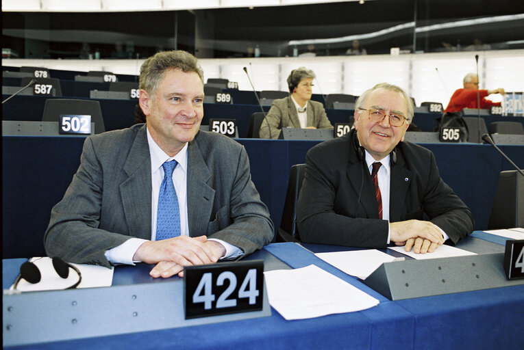 MEPs Hans-Peter MAYER and Xavier MAYER in Plenary Session in Strasbourg