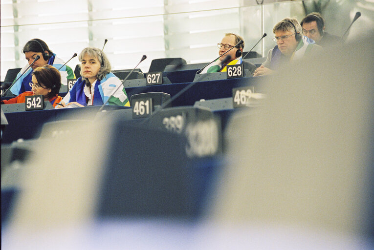 Fotografie 6: Greens Demonstration for Greenpeace in Plenary Session in Strasbourg in March 2003