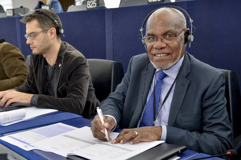 Maurice PONGA MEP voting in plenary session Week 50 2017 in Strasbourg