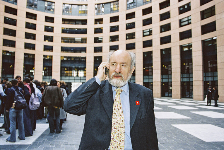 MEP Phillip WHITEHEAD in front of the European Parliament in Strasbourg