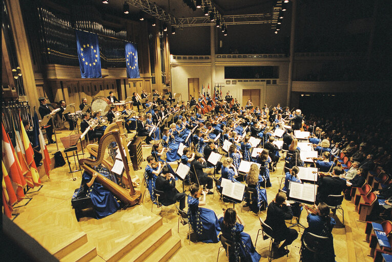 Visit of Prince and Princess of Belgium at the European Parliament in Brussels. Concert