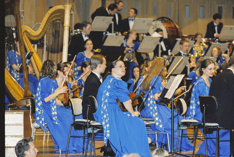 Visit of Prince and Princess of Belgium at the European Parliament in Brussels. Concert