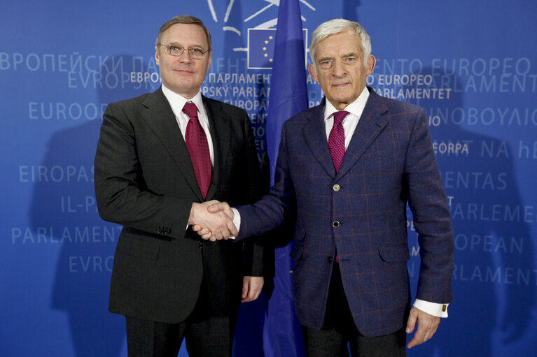 EP President Jerzy Buzek meets Mikhail Kasyanov former Prime Minister of Russia