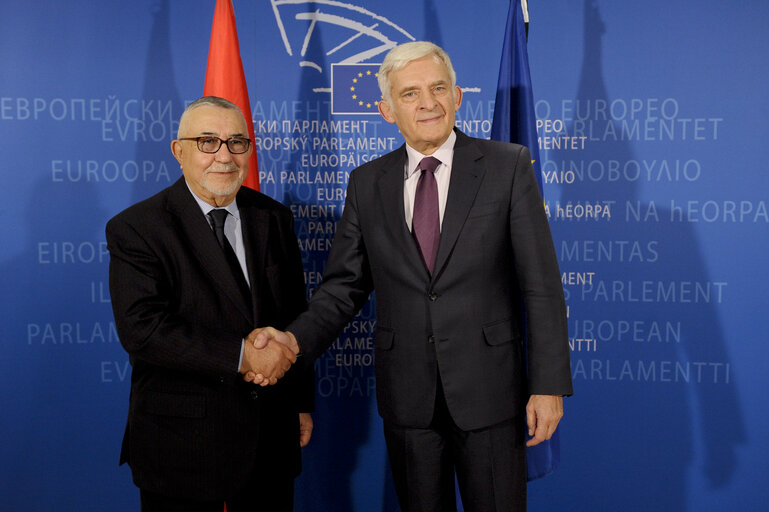 Fotografie 3: EP president Jerzy BUZEK receives Abdelwahed RADI