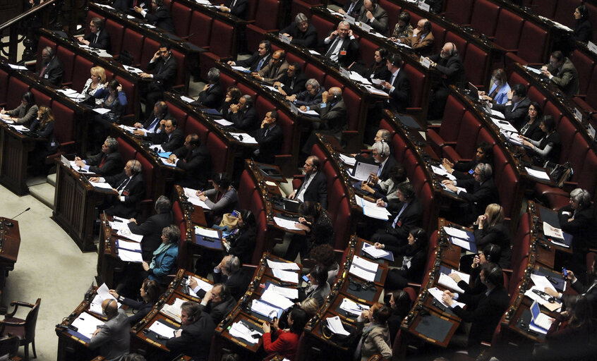 Foto 1: A view of the 7th plenary session of the Parlamentary assembly of the Union for the mediterranean at Italian Chambers of Deputies at Palazzo Montecitorio on March 4, 2011in Rome.