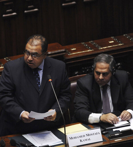 Foto 15: Mohamed Mostafa Kamal during of the 7th plenary session of the Parlamentary assembly of the Union for the mediterranean at Italian Chambers of Deputies at Palazzo Montecitorio on March 4, 2011in Rome.