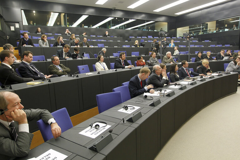 Foto 1: Conference de presse de Pal Schmitt, President de la Hongrie et Jerzy Buzek, President du Parlement Europeen