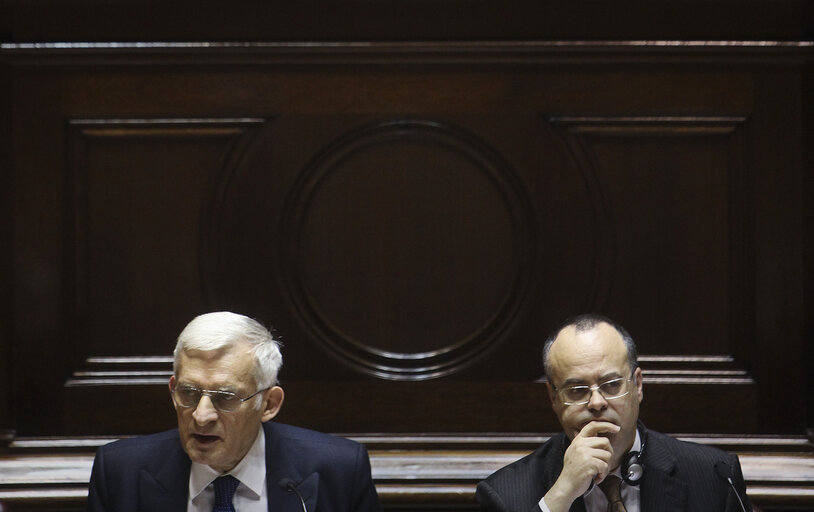 Fotagrafa 36: President of the European Parliament Jerzy Bruzek, on the left, meets three National Parliament Committees in the Sao BENTO Palace, the Parliament building in Lisbon on February 18, 2011.