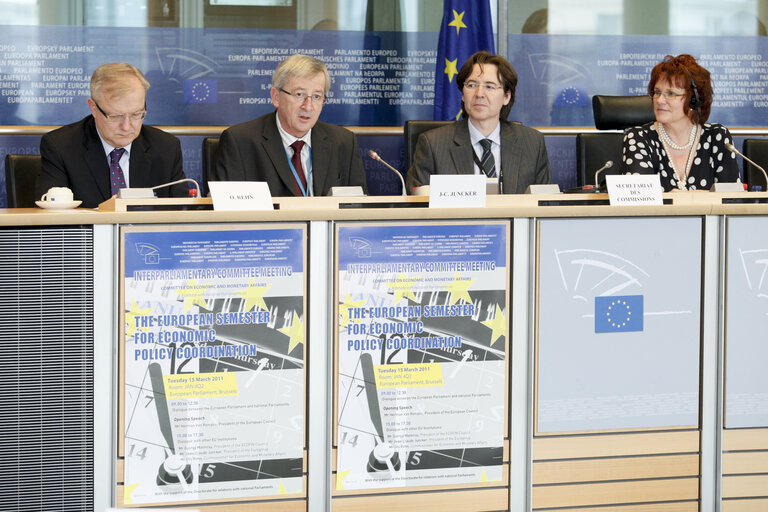 Foto 21: ECON Committee & DG PRES - INterparliamentary meeting on the European Semester for Economic Policy Coordination - Exchange of views with Eurogroup President Jean-Claude JUNCKER and Commissioner Olli REHN