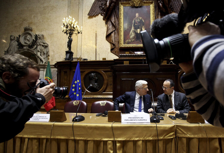 Fotagrafa 8: President of the European Parliament Jerzy Bruzek, center, meets three National Parliament Committees in the Sao BENTO Palace, the Parliament building in Lisbon on February 18, 2011.