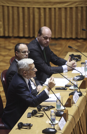 Fotagrafa 37: President of the European Parliament Jerzy Bruzek, on the left, meets three National Parliament Committees in the Sao BENTO Palace, the Parliament building in Lisbon on February 18, 2011.