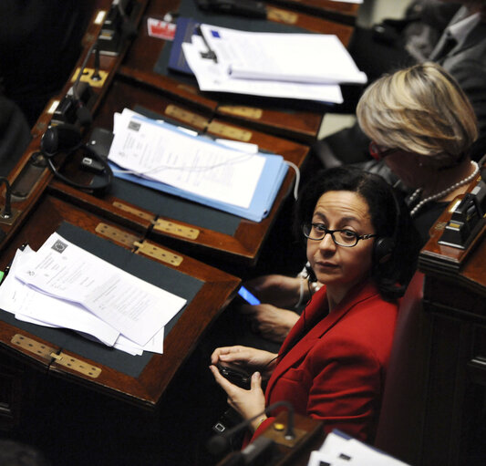 Foto 23: Tokia Saifi during of the 7th plenary session of the Parlamentary assembly of the Union for the mediterranean at Italian Chambers of Deputies at Palazzo Montecitorio on March 4, 2011in Rome.