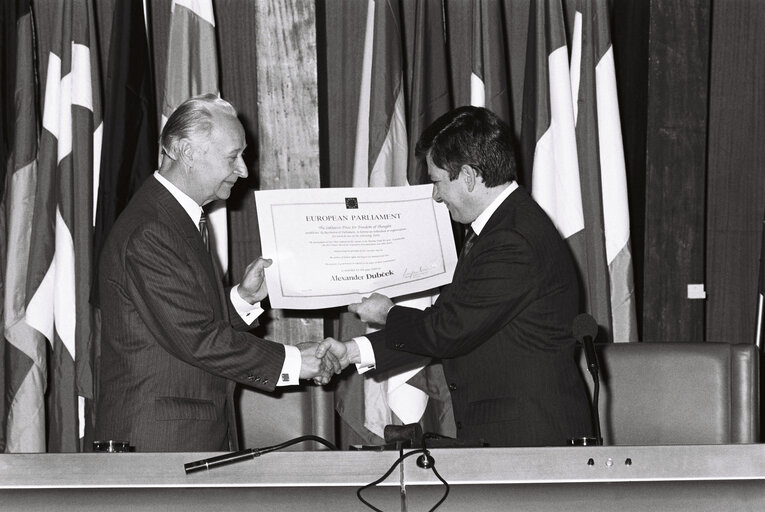 The 1989 Sakharov Prize is awarded to Alexander Dubcek