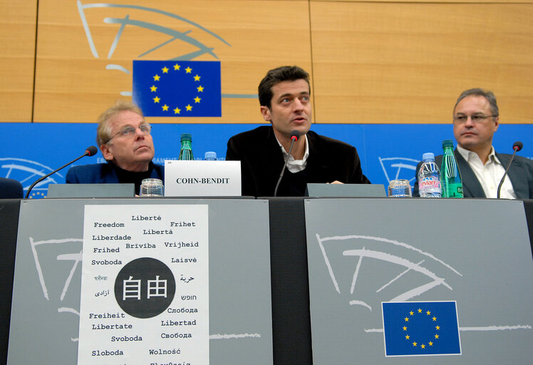 Suriet 8: Greens / EFA group co-Presidents Daniel Cohn-Bendit and Monica Frassoni hold a news conference over Freedom in Strasbourg