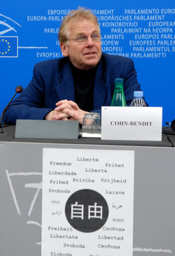 Suriet 10: Greens / EFA group co-Presidents Daniel Cohn-Bendit and Monica Frassoni hold a news conference over Freedom in Strasbourg