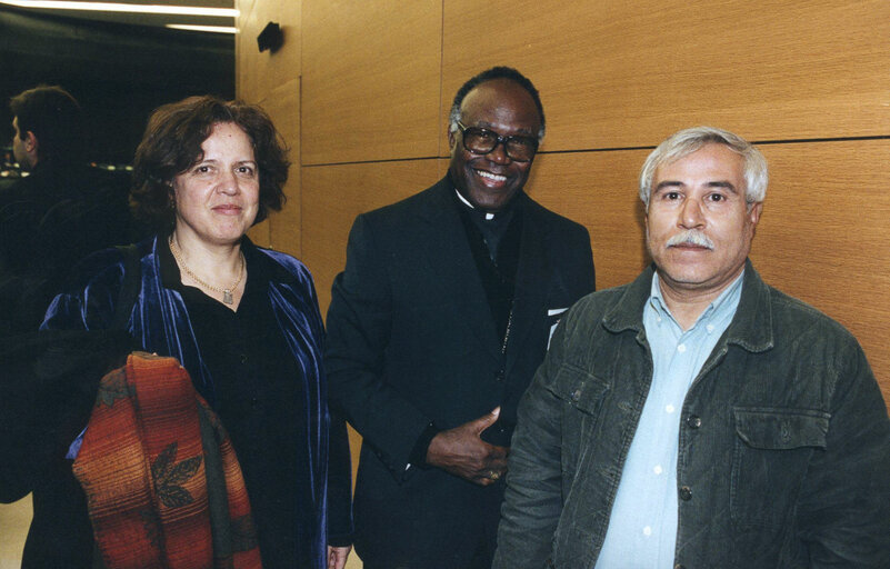 Nurit Peled-Elhanan, Dom Zacarias Kamwenho and Izzat Ghazzawi, 2001 Sakharov Prize laureates, are received at the European Parliament