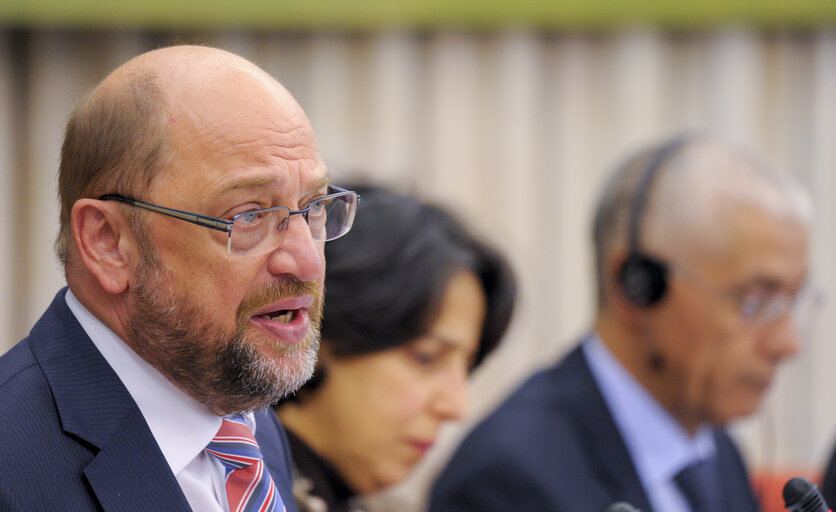 Nuotrauka 15: Martin SCHULZ - EP President meets with Talbi ALAMI, President of the House of Representatives of Morocco and the Delegation to the Parliamentary Assembly Union for Mediterranean