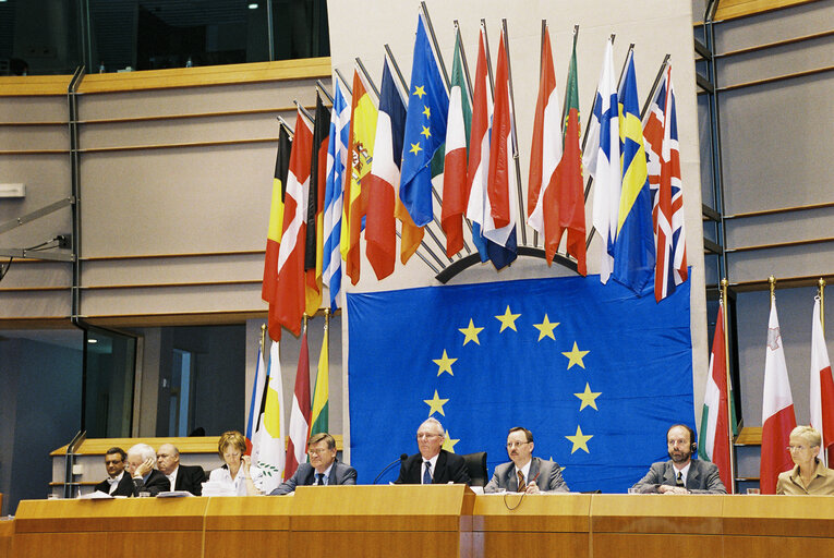 Photo 5: EP Vice President James L.C. PROVAN presides over a plenary session in Brussels