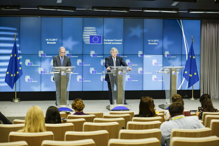 Foto 4: Antonio TAJANI - EP President takes part in the European Council meeting - Press Conference