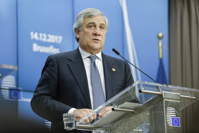 Foto 5: Antonio TAJANI - EP President takes part in the European Council meeting - Press Conference