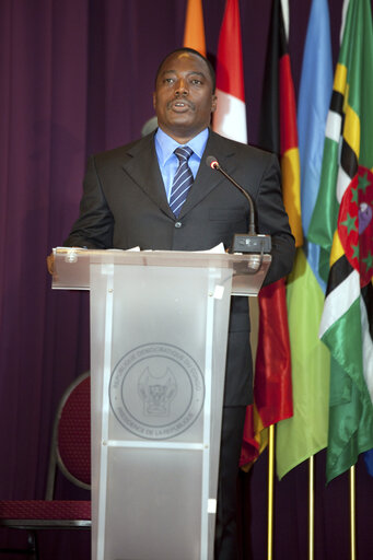 Joseph Kabila, President of the Democratic Republic of Congo, addresses the officials at the formal opening of the 20th ACP-EU Joint Parliamentary Assembly in Kinshasa on December 2, 2010.