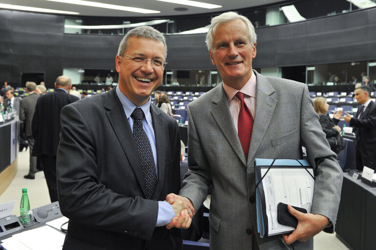 MEP Markus Ferber meets with European Commissioner Michel Barnier in Strasbourg