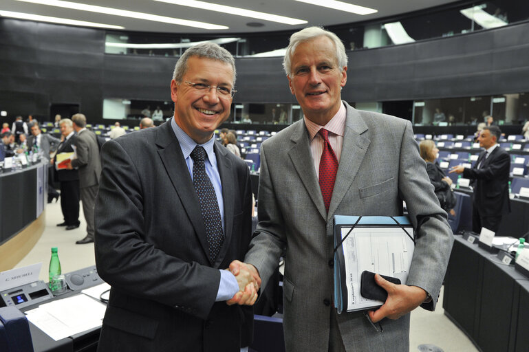 MEP Markus Ferber meets with European Commissioner Michel Barnier in Strasbourg