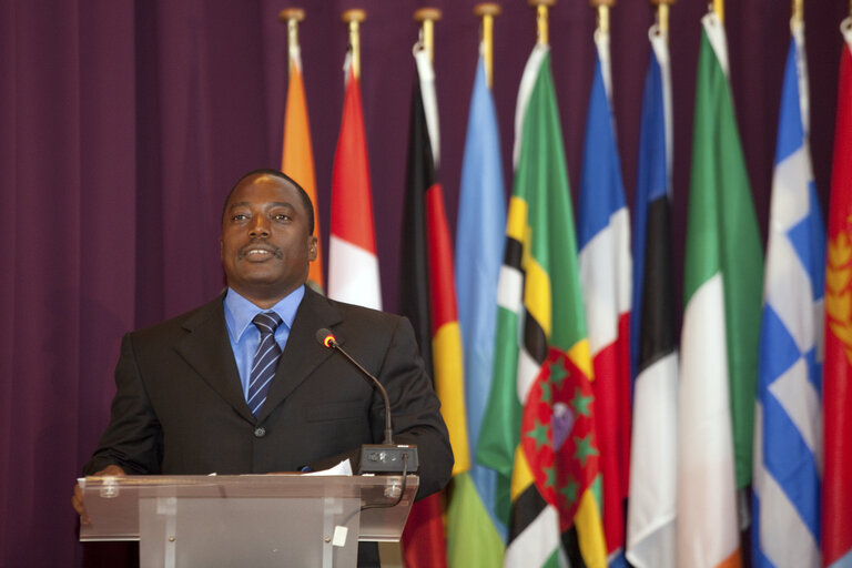 Joseph Kabila, President of the Democratic Republic of Congo, addresses the officials at the formal opening of the 20th ACP-EU Joint Parliamentary Assembly in Kinshasa on December 2, 2010.