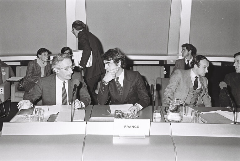 France’s State secretary for budget Henri EMMANUELLI attends a European Council Meeting on Budget at the European Parliament in Strasbourg, 1983.