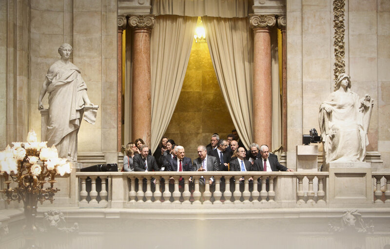 Fotagrafa 45: President of the European Parliament Jerzy Bruzek, on the left, visits with Portuguese Parliament's President Jaime Gama, on the right, the Pal·cio de S„o Bento, the Parliament building in Lisbon on February 17, 2011.