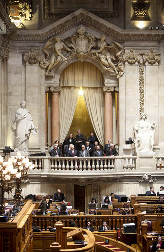 Fotagrafa 46: President of the European Parliament Jerzy Bruzek, on the left, visits with Portuguese Parliament's President Jaime Gama, on the right, the Pal·cio de S„o Bento, the Parliament building in Lisbon on February 17, 2011.