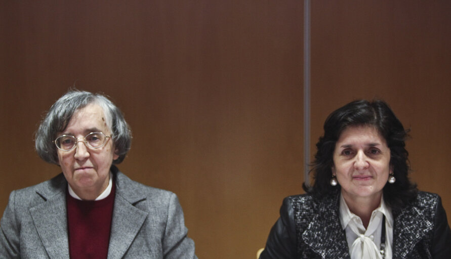 Foto 48: Visit of the Special Committee on the Financial, Economic and Social Crisis from the European Parliament to Portugal.  Members of the Committee meeting with the administrator of the Bank of Portugal, Teodora Cardoso at the European Parliament Office Jean Monnet in Lisbon on January 11, 2011.