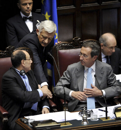 Foto 5: European Parliament President Jerzy Buzek during of the 7th plenary session of the Parlamentary assembly of the Union for the mediterranean at Italian Chambers of Deputies at Palazzo Montecitorio on March 4, 2011in Rome.