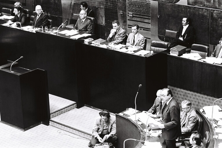 Hans-Dietrich GENSCHER, Minister for Foreign Affairs of the Federal Republic of Germany and President in Office of the Council of the European Communities, during the plenary session from December 11 to 15, 1978, in Luxembourg.