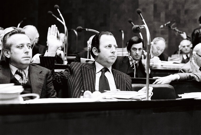 Jacques SANTER during the plenary session from December 11 to 15, 1978, in Luxembourg..