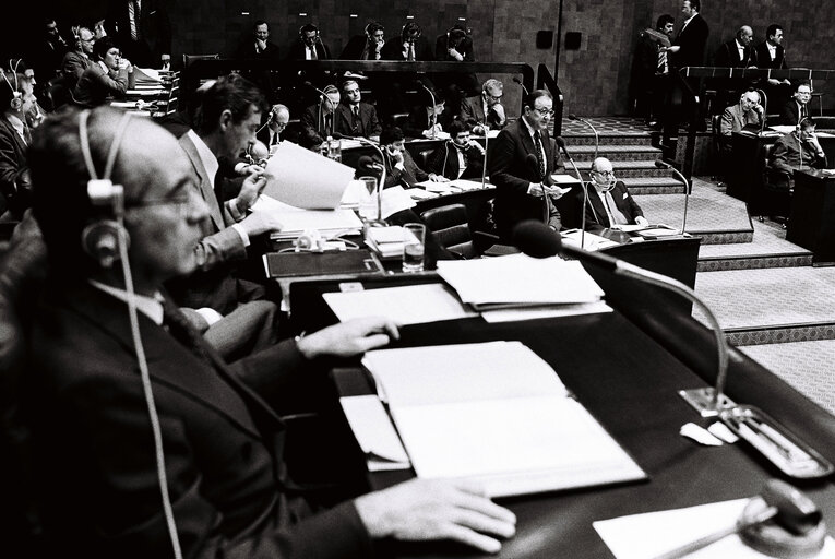 Hans-Dietrich GENSCHER, Minister for Foreign Affairs of the Federal Republic of Germany and President in Office of the Council of the European Communities, during the plenary session from December 11 to 15, 1978, in Luxembourg.