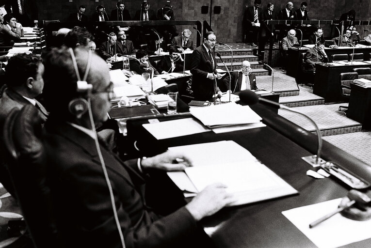 Hans-Dietrich GENSCHER, Minister for Foreign Affairs of the Federal Republic of Germany and President in Office of the Council of the European Communities, during the plenary session from December 11 to 15, 1978, in Luxembourg.