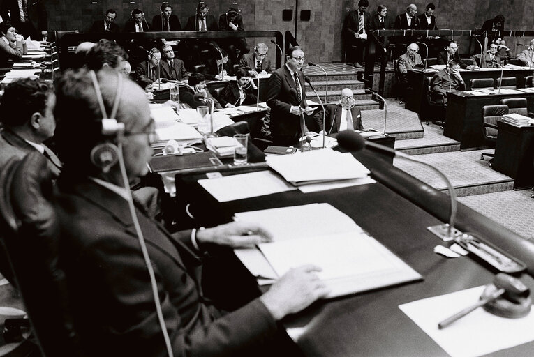 Hans-Dietrich GENSCHER, Minister for Foreign Affairs of the Federal Republic of Germany and President in Office of the Council of the European Communities, during the plenary session from December 11 to 15, 1978, in Luxembourg.