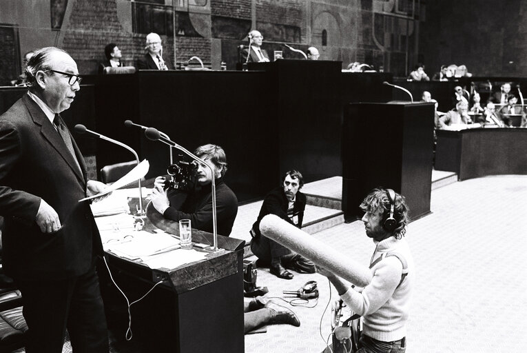 European Commission President Roy JENKINS during the plenary session from December 11 to 15, 1978, in Luxembourg.