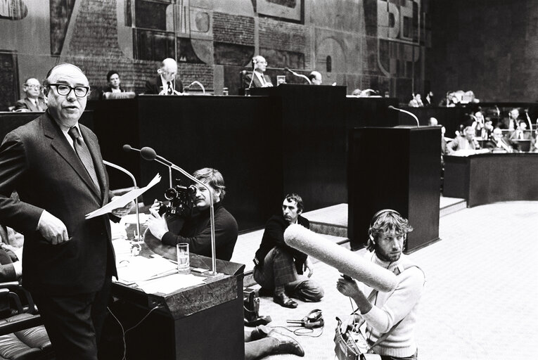 European Commission President Roy JENKINS during the plenary session from December 11 to 15, 1978, in Luxembourg.