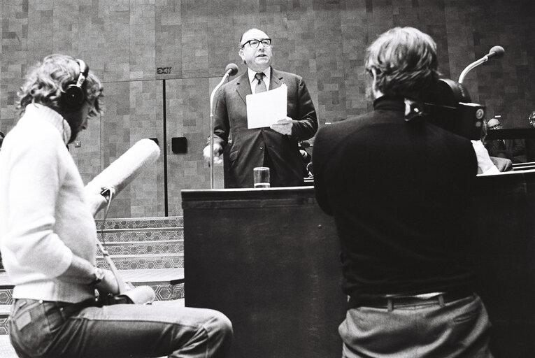 European Commission President Roy JENKINS during the plenary session from December 11 to 15, 1978, in Luxembourg.