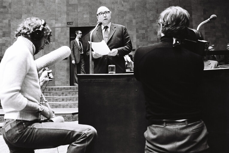 European Commission President Roy JENKINS during the plenary session from December 11 to 15, 1978, in Luxembourg.