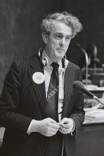 Tam DALYELL during the plenary session from December 11 to 15, 1978, in Luxembourg.