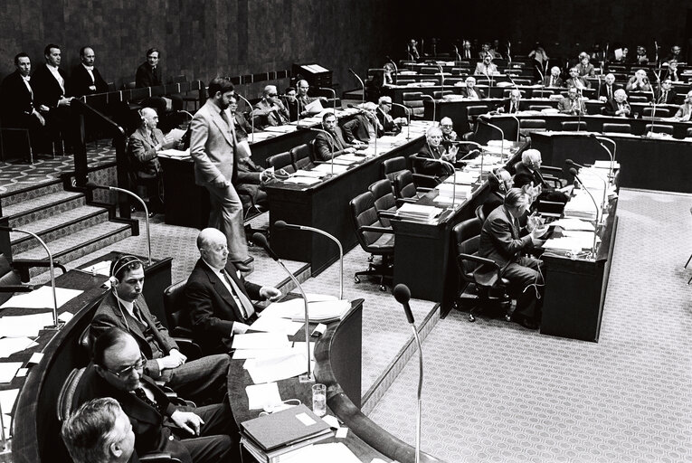 Hans-Dietrich GENSCHER, Minister for Foreign Affairs of the Federal Republic of Germany and President in Office of the Council of the European Communities, during the plenary session from December 11 to 15, 1978, in Luxembourg.