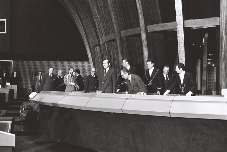 President of Portugal António Ramalho EANES and EP President Emilio Colombo, in Strasbourg, November 1978.