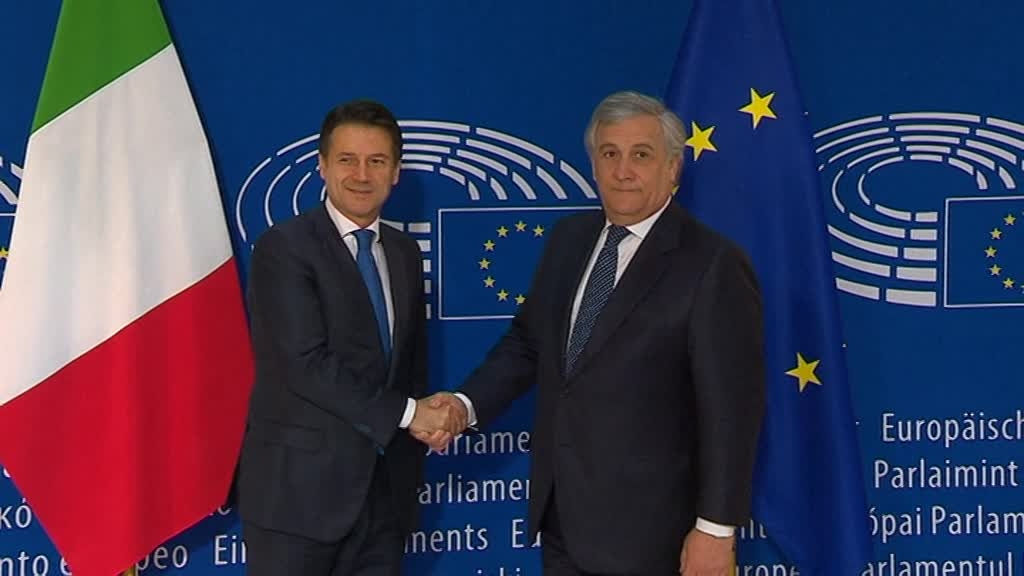 Antonio TAJANI, EP President meets with Giuseppe CONTE, Italian Prime Minister: arrival and roundtable