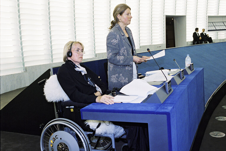 Photo 2: Magdalene HOFF and Erika MANNin in plenary session in Strasbourg.