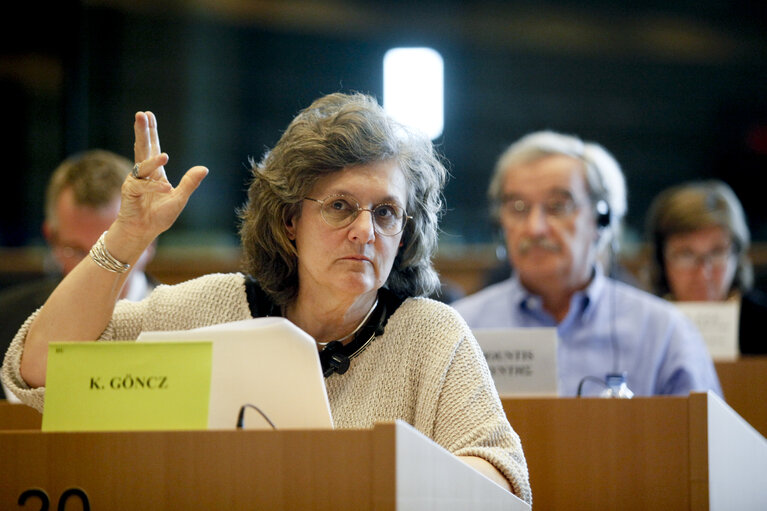 Zdjęcie 1: Kinga GONCZ votes in the CRIS Committee