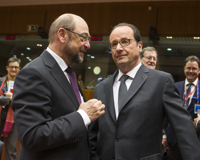 Martin SCHULZ, President of the European Parliament and Francois HOLLANDE, President of France at the European Council